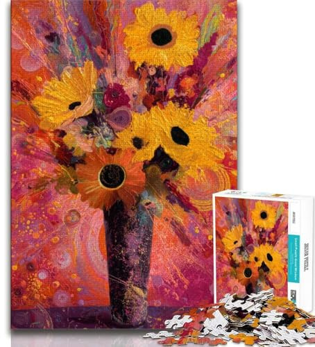 Puzzles de Peinture de Fleurs dans Un Vase pour Adultes et Adolescents, Puzzles, Passe-Temps de Vacances avec des pièces de Formes aléatoires entièrement emboîtables 38x26cm