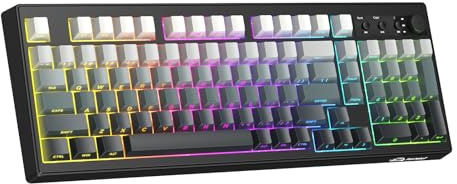 ZIYOU LANG K100 Teclado Gaming Inalámbrico Layout US, Conexión Tri-Modo (BT/2.4G/Cable) Teclado de Membrana con Perilla, 102 Teclas PBT Gradiente, 4000mAh RGB Backlit, para PC/Mac - Luz de la Luna