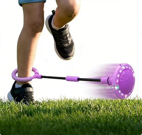 OHiZVZV 1-Pack Foldable Ankle Skip Ballwith Flashing Lights, Colourful Jumping Ring Sport Swing Ball for Kids Indoor Outdoor Fitness Fun, Ideal for Girls(Purple, Boxed)