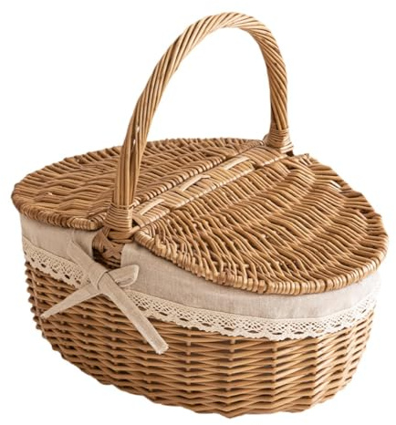 KiBcsLic Picknickkorb, Weiden Picknickkorb, Valentinstag, Halloween, Geburtstag, mit Waschbarem Futter, mit Griff, Muttertag, Weidenkorb, 34cmx24cmx17cm