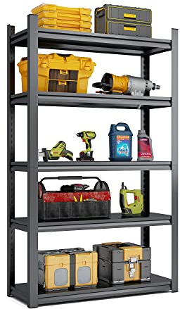 Schwerlastregal 650kg Tragkraft | Industrie Metallregal 5 Ebenen | Höhenverstellbares Lagerregal für Garage & Keller | Robustes Regal H198 x B120 x T45.7 cm | Schwarz | Schnellmontage (120*45.7*198)