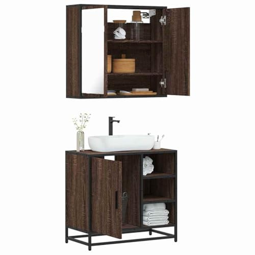Ziaphsol 2-TLG. Badmöbel-Set Braun Eichen-Optik, Holzwerkstoff, 65 cm Breite, mit Spiegelschrank & Waschbeckenunterschrank, Feuchtigkeitsbeständig, Modernes Design