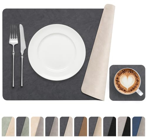 Banchif Platzsets abwaschbar Tischsets Untersetzer Platzdeckchen 6er Set | Tischsets abwaschbar Platzsets und Untersetzer Kunstleder hitzebeständig rutschfest Platzdeckchen (Dark Grau Weiß)