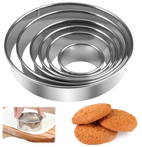 6 stycken runda rostfritt stål kakskärare 5–15 cm i sex storlekar | Circle Cookie skärare för kex, munkar, deg och bakverk