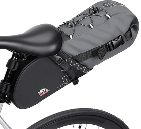 KEMIMOTO Sadelväska cykel 11 l, 100 % vattentät cykelväska, sadelväska för elcykel och MTB, med fästrem för hållare, grå