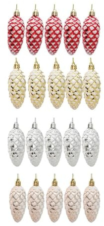 Buhdjfnke 20 Stück Weihnachts-Tannenzapfen-Kugeln, Dekoration für Den Weihnachtsbaum, zum Aufhängen, Gold-Roter Kunststoff-Tannenzapfen für Weihnachtsdekoration