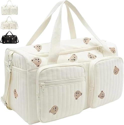 Große Wickeltasche & Kliniktasche für Mütter, aus Baumwolle mit Bestickung, großes Fassungsvermögen, weiche & leichte Wickeltasche mit Schultergurt – perfekt für Reisen, Geburt im Krankenhaus & Alltag