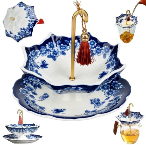 Colador de Té de Cerámica con Forma de Paraguas,Infusor de Té Tipo Paraguas, difusor de paraguas de taza de té de diseño giratorio, infusor de té multiusos, elegante y funcional para té, café