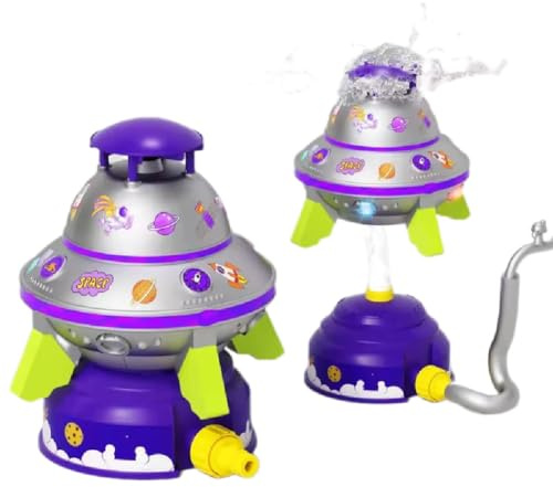 UFO Water Sprinkler for Kids,Water Rocket Sprinkler Toy,Outdoor Water Sprinkler with Light & Spin,Spinning Water Powered Liftoff Sprinkler Toy,Summer Garden Water Play Toys for Kids 3+ Years (Purple)