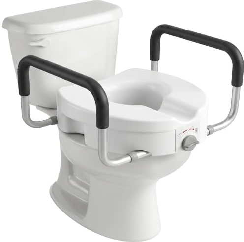 HOMCOM Rialzo sedile WC con maniglie, larghezza regolabile, braccioli imbottiti, installazione senza attrezzi, facile da montare, per anziani e convalescenti, bianco