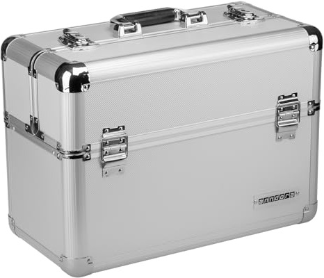 anndora Werkzeugkoffer lang L45 x B23 x H34 cm - abschließbar - Silber | variabel einteilbar - extra hohes Fach für Flaschen 30cm Höhe