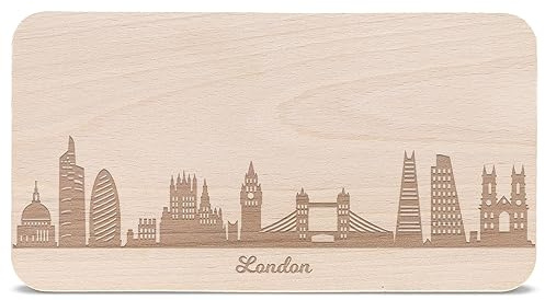GRAVURZEILE Frühstücksbrettchen London mit Skyline Gravur - Brotzeitbrett & Geschenk für London Stadtverliebte & Fans - ideal auch als Souvenir