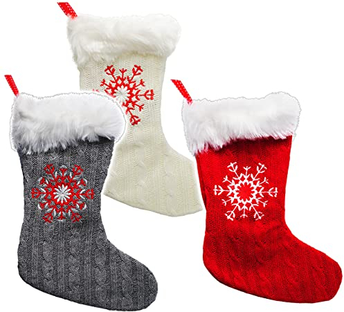 alles-meine.de GmbH 1 Stück Weihnachtssocke & Filzstrumpf - 3-D Effekt - Schneeflocke - Strick - bunter Farbmix - 20 cm - Nikolausstiefel - Nikolausstrumpf/Weihnachtsstie..