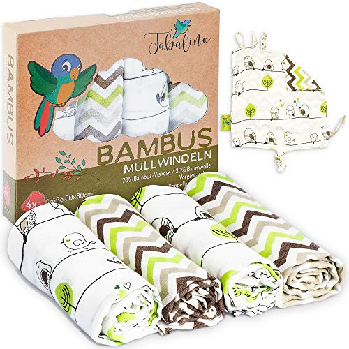 Tabalino® kuschelweiche Bambus Mullwindeln Spucktücher, 4 Mulltücher 80x80cm + 1 Schmusetuch, Stoffwindeln für Jungen & Mädchen Mulltücher Moltontuch aus Baumwolle