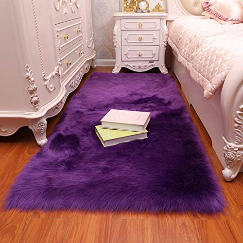 Furry Fluffy Fuzzy Soft Solid Faux Fur Sheepskin Lambskin Sheep Hide Animal Skin Livingroom Bedroom Nursery Room Floor Rug Carpet Area Rug Indoor,Purple,2x5ft Sofa Mat