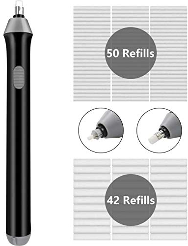 GuDoQi Gomma elettrica, 92 ricariche di gomma, funziona con batterie, gomma automatica per matite da disegno, apprendimento, ufficio, piani architettonici, arti e artigianato