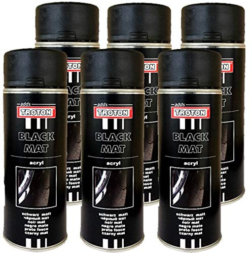 Troton RAL 9005 ACRYLLACK LACK SPRAY 6 x 400ml SCHWARZ MATT 1K ACRYL AUTOFARBE FARBE AUTOLACK SPRÜHLACK SPRÜHDOSE