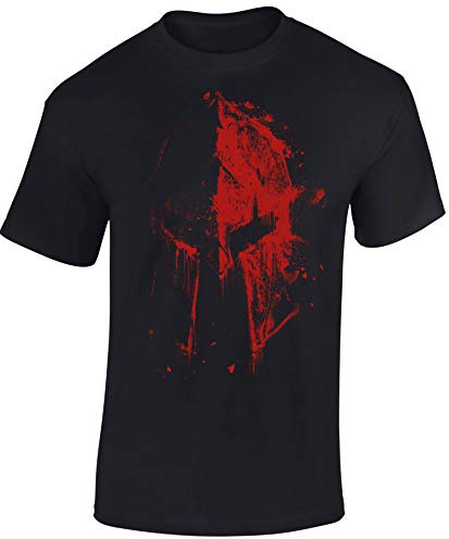 Camiseta: Casco Esparta en Sangre - Train Hard - Fitness T-Shirt Hombre-s y Mujer-es - Forma Gimnasio Gym - Camisa Sport Deporte Body-Building Workout - Regalo - Sparta-n - MMA Combate Boxeo (L)