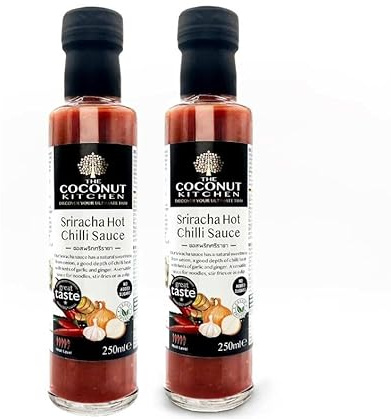 The Coconut Kitchen – Sriracha Sauce – Hot Chilli Sauce – Vegan, Gluten-Free, No Allergens – Made in Wales, UK – Perfect for Noodles, Stir-Fry, Marinades & Dips | 2 x 250ml Bottles