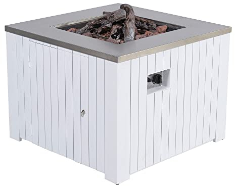 Cozy Living Feuerstelle FARO, Gartenkamin, Deko-Ofen, gasbetrieben in verschiedenen Größen und Farben, Farbe:alu/matt weiß, Größe:80 x 80 cm