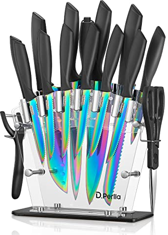 Knife Set, D.Perlla 16 PCS High Carbon Stainless Steel Kitchen Knife Set,Non Slip Handle, Sharp Knife, Rust and Corrosion Resistant, with Acrylic Stand