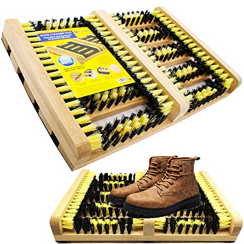 NTI MARKSMAN Professional Double Heavy Duty SHOE | BOOT | CLEANER | Wellington Cleaning | Door MAT Scraper Brush | Care Brushes | Outdoor Construction Wooden Frame, W36 x L26 x H5.5 CM