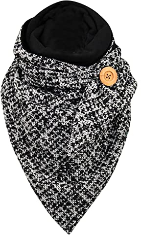 Herbests Damen Dreieckschal Mit Knopf - Lässige Wickelschal Poncho Winter Halswärmer - Karo Tartan Streifen Halstücher Herbstschal, Grau