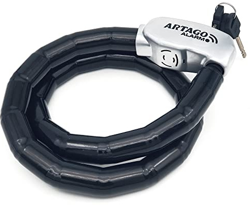 Artago ART6100 Catena Cavo Corazzato Antifurto con Allarme 120dB ON/OFF Funzione di Avvertimento, Modulo Batteria CR2 Sostituibile, Alta Sicurezza, Robusto Flessibile per Moto Scooter Biciclette 100cm