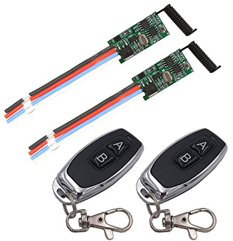 DieseRC 2 Módulos Receptores con 2 Transmisores Interruptor de Control Remoto Inalámbrico DC 3.6V 5V 12V 24V 30V 2A 1 Canal 433Mhz Mando a Distancia por Radio Controlador de Tamaño mini Pequeño