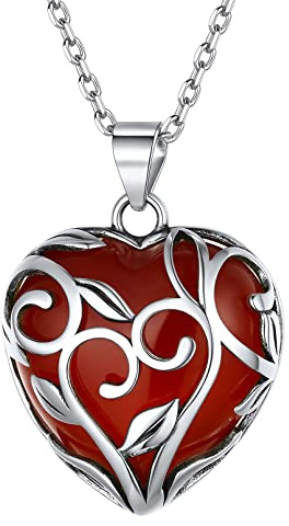 ChicSilver Collier Pendentif Femme Argent 925, Pendentif Coeur Celtique avec Pierre Grenat Brillante, Chaiîne Réglable 45+5cm, Cadeau Femme Fille Maman Anniversaire Noël