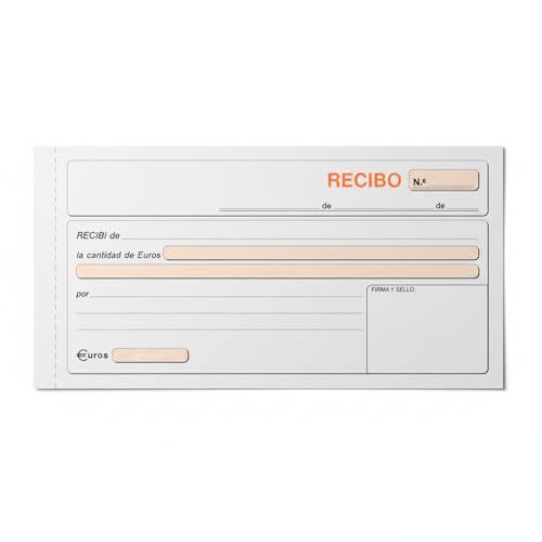 CABLEPELADO Talonario recibo | Libro de recibos | Original + 1 copia | Con matriz de corte | 20.5 cm ancho x 11 cm alto | Castellano | 25 Juegos (50 hojas)