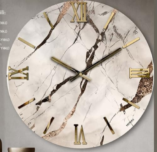 Generico Orologio da Parete, Soggiorno, Cucina, Moderno,Effetto marmo, Base legno, Lavorazione a resina, Numeri a rilievo, Diametro disponibile 40/60/80/100 cm, Made in Italy (40, Elegante)