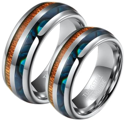Daesar - Anillos Pareja Personalizados,8MM Anillo Plata Marrón con Grano de Madera Anillo Tungsteno Hombre Anillos Tamaño Mujer 14(54mm) + Hombre 20(60mm)