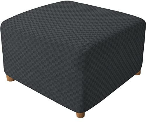 HOMDECR Ottoman Schonbezug Cover, Elastisch Fußhocker Husse Waschbar Quadratisch Sofa Fußbank Abdeckung Möbel Beschützer (Grau 2)