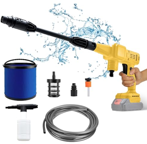 Lavadora de Alta presión inalámbrica para batería Dewalt con Boquilla de pulverización multifunción 6 en 1, Lavadora de Alta presión móvil de 20V, 45 Bar con 5 M Manguera, Jarra de Espuma,