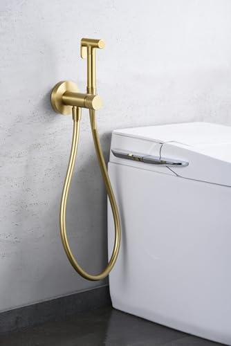 MICE - Rubinetto monocomando a bidet incassato - Doccia igienica da incasso - Rubinetteria da bagno in bide per acqua calda/fredda Serie LIne Oro Spazzolato-RDD038/OC