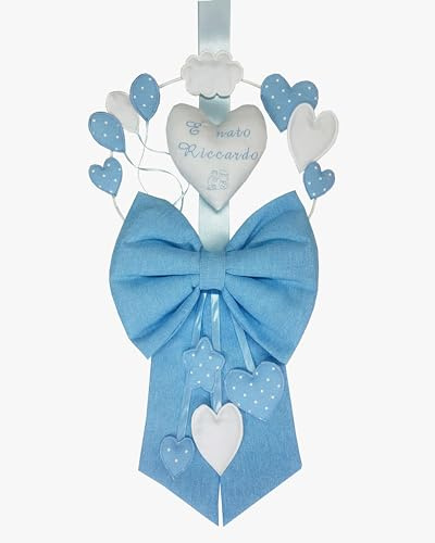 Fiocco Nascita Azzurro PERSONALIZZATO con NOME Ricamato Made in Italy