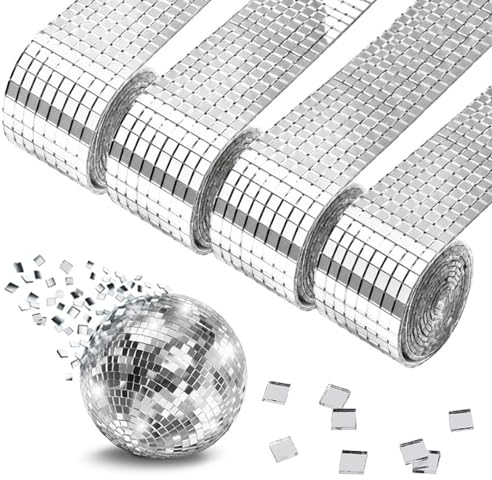 4 Rollen Mosaik Spiegel 6400 Stück Mosaikfliesen Spiegel Selbstklebend Mosaikfliesen Quadratische Glasspiegel Mini Mosaik Spiegelfliesen Spiegelmosaiksteine für Bad Küche Restaurant Hotel DIY 5x5mm