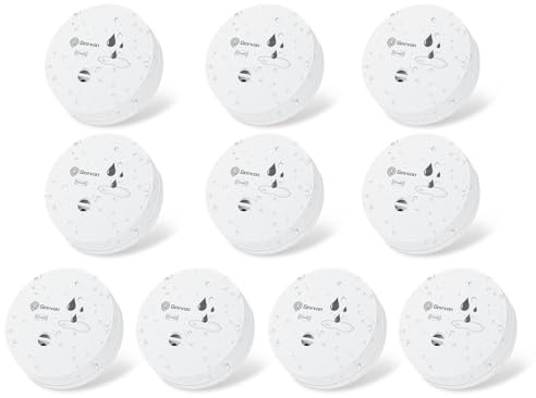 Geevon 10 Pack Water Leak Detector, 100dB Water Leak Sensor Flood Detection Water Alarm for Basements, Bathrooms, Laundry Rooms, Kitchens, Garages, and Attics, Battery-Operated (Battery Included)