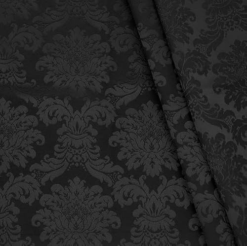 Stoffkontor Dekostoff Jacquard Damast Stoff Floral Barock - Meterware, Farbe Schwarz - zum Nähen von Kissenbezügen, Tischdecken, Deko, Gardinen, Bekleidung UVM.