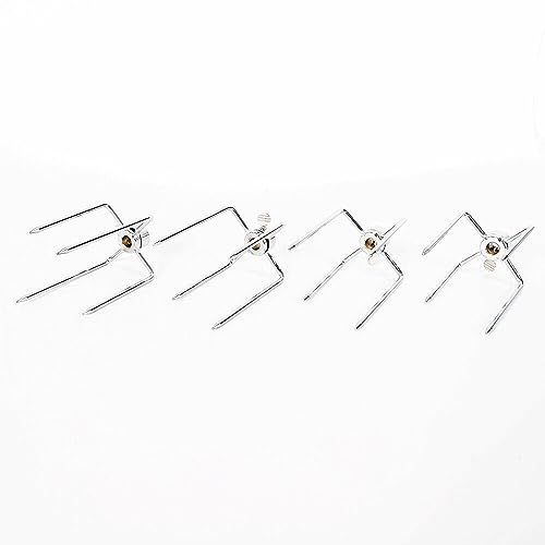 Fleischklammer mit vier Fleischnadeln und Spießgabel für Drehspieß und Grillspieß, Innendurchmesser ca. 1.15 cm, Maße ca. 13.5 x 5.5 x 6.5 cm lange Nadel 11 cm kurze Nadel 9 cm