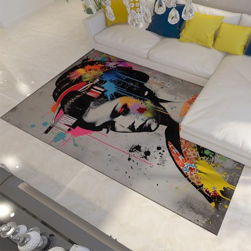 BYLEEHOMED Japanischer Geisha-Teppich 180x270cm - Asiatischer Stil Weicher waschbarer großflächiger Teppich Bunter Graffiti-Teppich für Schlafzimmer unter Esstisch