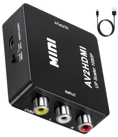 Pkouocry Convertitore da AV a HDMI, Adattatore WII HDMI, Supporta PAL/NTSC con USB Cavo per PS2 Wii xb0x Gamecube N64 SNES VHS PC PS3 Blu-Ray DVD (Convertitore) (av2hdmi)