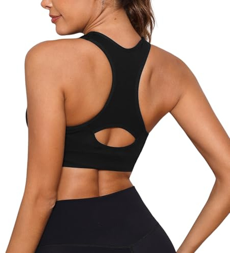 Sykooria Sujetadores Deportivos Mujer Sujetador Deportivo con Espalda de Nadador Top Deportivos Mujer Acolchados Top Corto de Gimnasio de Impacto Medio para Fitness(Negro,M)