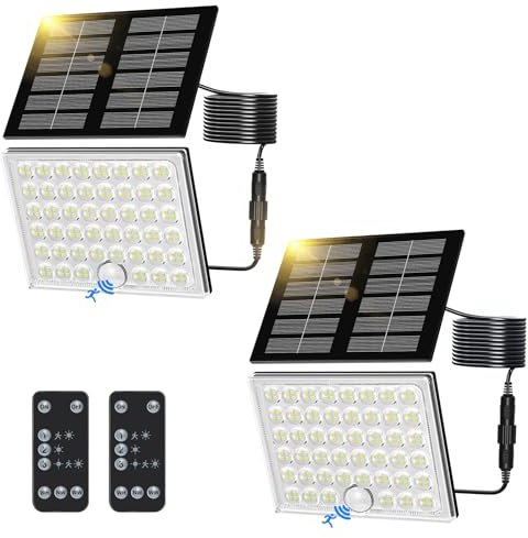 Realky Solarlampen für Außen mit Fernbedienung,Außenlampe mit bewegungsmelder,IP65 Wasserdichte Solarleuchte mit Drei Farbtemperaturen für Garage, Garten, Haustüren, Rasen-2 Stück