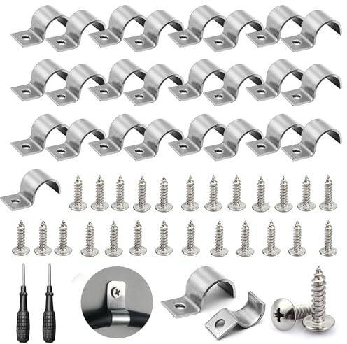 25 Stück Metallkabelschellen Edelstahl Einzelloch Kabelschellen Ø 2/4/6/8/10/12 mm Kabelhalter Schlauchschnalle mit Kreuzschlitz Schraubenzieher und Befestigungsmittel (Ø 4mm)