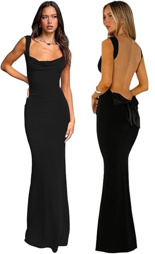 Hanaoops Mujer Vestido Largo Vestido de Fiesta Ajustado sin Mangas Sexy Bodycon Maxi Vestido sin Espalda Verano Elegante Vestidos para Cócteles Bailes Partido Club