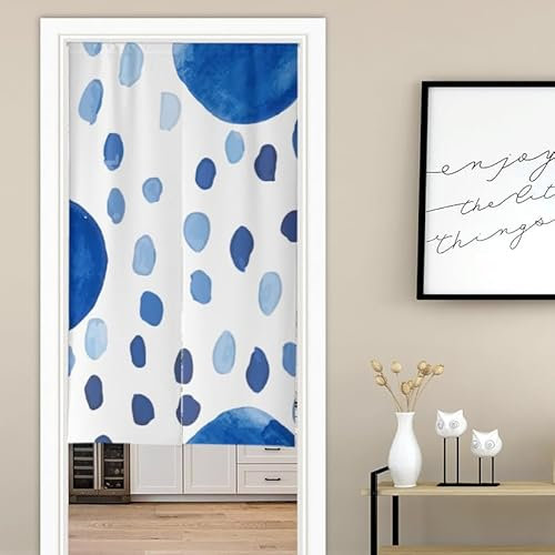 Küchenvorhänge Blau Cremeweiß Scheibengardinen Polyester Vorhänge Kurz Waschbar Raumteiler Vorhang Türvorhang Langlebig Küchenvorhang Kurze Gardinen Verdickung Tür Vorhang 80x200cm