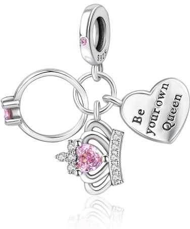 Famuan Kronenring Herz Charm 925 Sterling Silber Anhänger für Frauen Armbänder Muttertag Valentinstag Geburtstag Weihnachten Geschenke für Gattin Familie Freunde