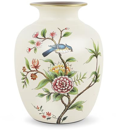 fanquare Chinesische Vogel- und Blumenvase, 20cm hoch, kleine Keramikvase, grüne Vintage-Vase für Pampasgras, getrocknete Blumen, Zweige, Büro- und Schlafzimmerdekoration